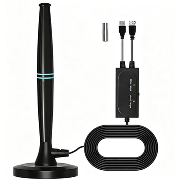 High Definition Indoor Outdoor TV Antenna with Amplifier | Omnidirectional Magnetic Base Suction Cup | Adjustable Switch | Digital HD Signal Receiver for Channels,Black