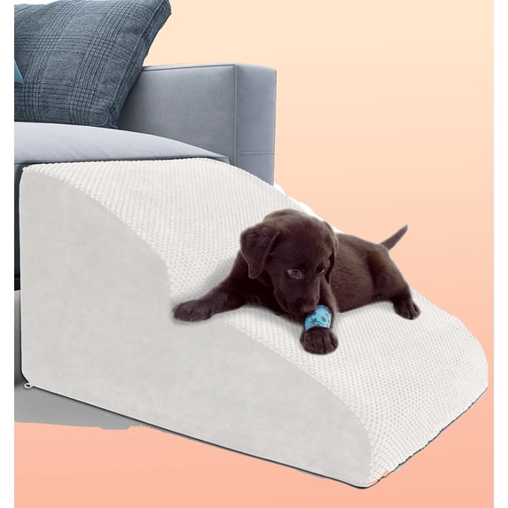High Density Extended Foam Dog Ramp&Steps 2 Tiers, Non-Slip Dog Stairs, Soft Foam Pet Ladder with Waterproof Cover
