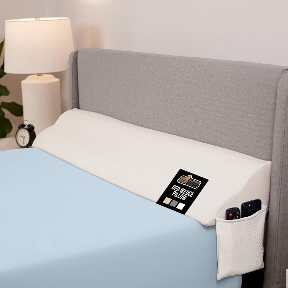 High Density Foam Bed Wedge Pillow for Headboard Gap, Mattress Gap Filler with Gripping Dots for Support, King Size White