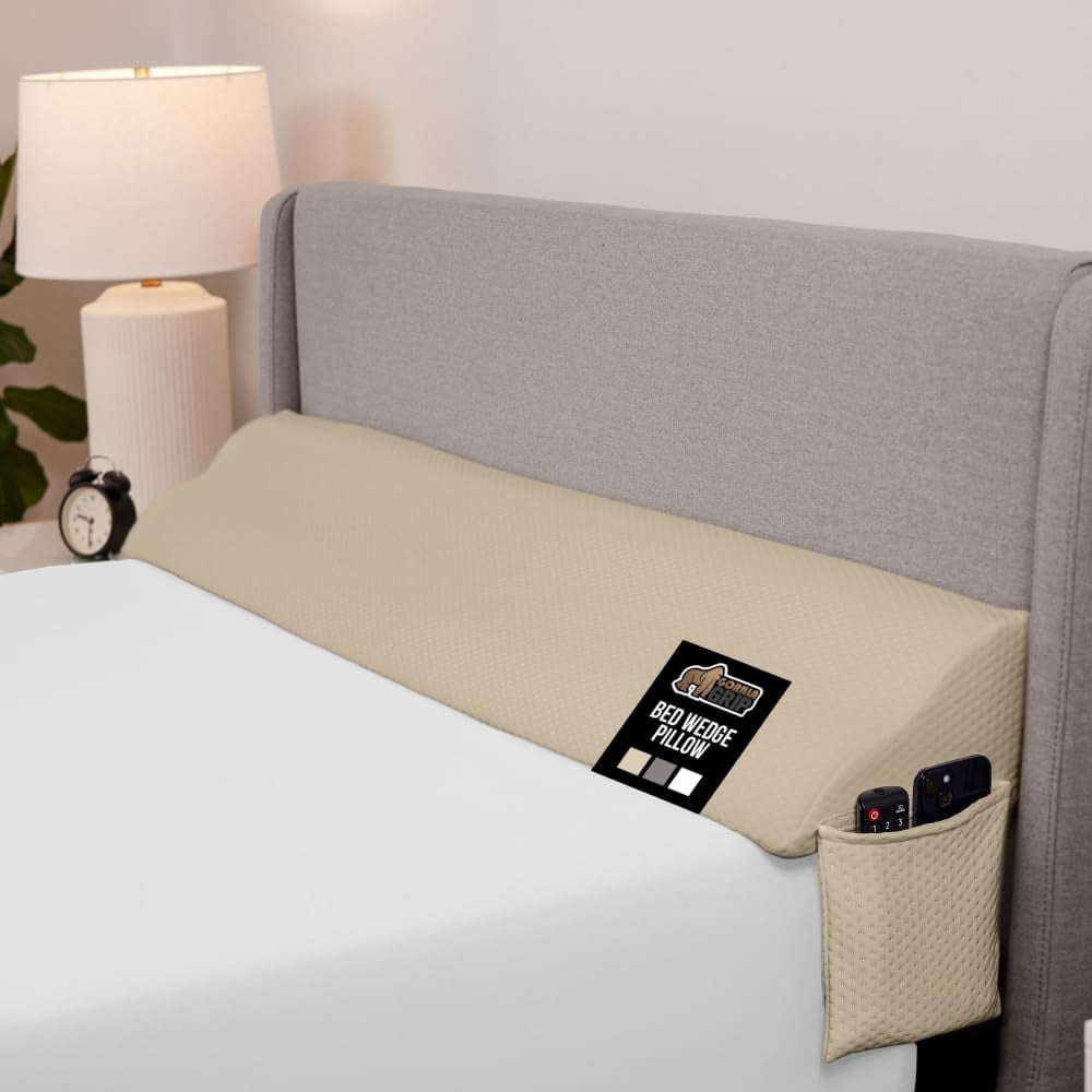 High Density Foam Bed Wedge Pillow for Headboard Gap, Mattress Gap Filler with Gripping Dots for Support, King Size White