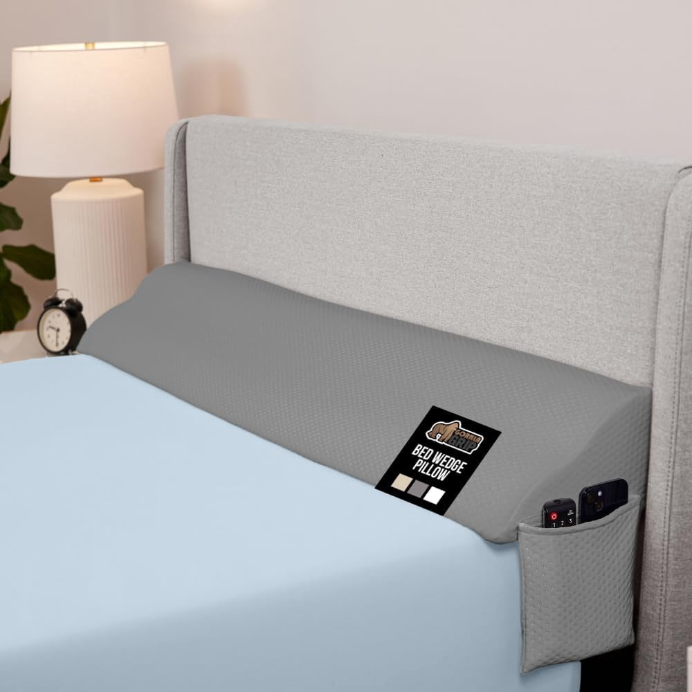 High Density Foam Bed Wedge Pillow for Headboard Gap, Mattress Gap Filler with Gripping Dots for Support, King Size White