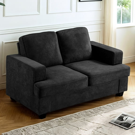 High - Density Foam Black Velvet Sofa / Luxurious Seating for Modern Spaces