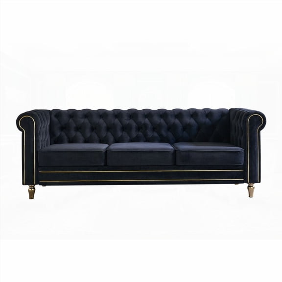 High-Density Foam Comfort Chesterfield Velvet Sofa 84.65 inch Black