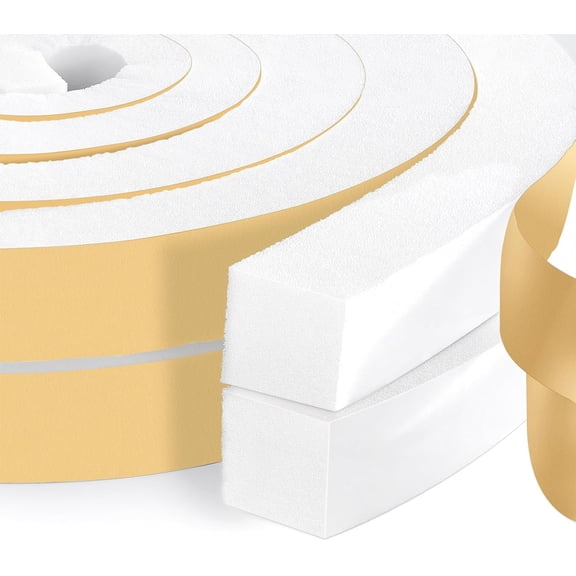 High Density Foam Tape Air Conditioner Window Seal, 1x1 Inch Thick Foam Stripe with Adhesive for Window AC Insulation, Weather Stripping for Doors and Windows Insulation, AC Foam Tape, White