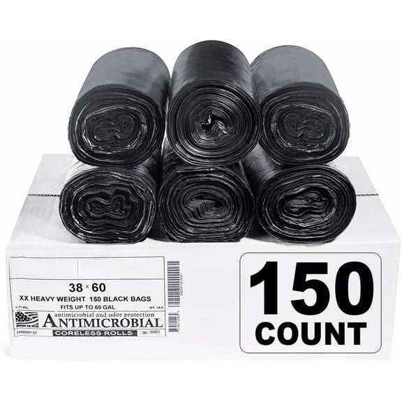 High Density Plastic Trash Liners Black 60 Gallon 150 Count for All Uses