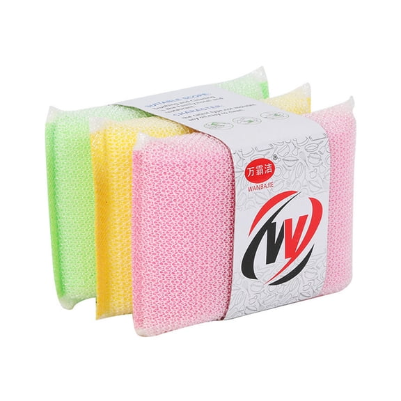 High Density Scouring Pad Sponge for Dishes & Grease, Non-Scratch Absorbent Sponge Block, Yellow, Green, Pink (3.1" Thick)