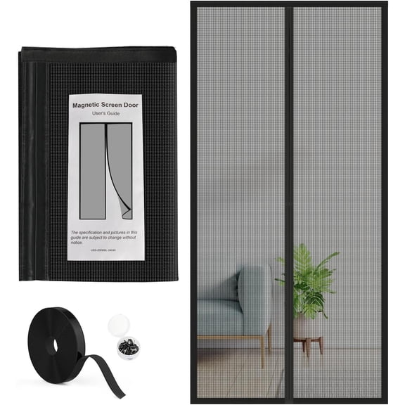 High Density Screen Door Mesh Fit Door 72x80 Inch, Screen Mesh Size 74"x81", Heavy Duty Screen Door with Closure & Windproof Hasp, Keep Out