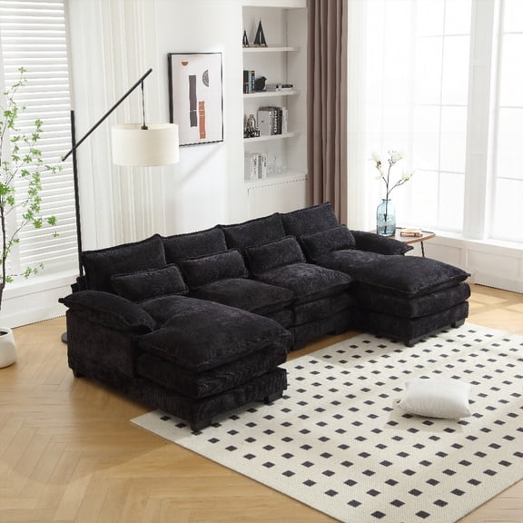 High Density Sponge & Chenille Sofa|Solid Wood Frame Oversized 4-Seater U-Shaped