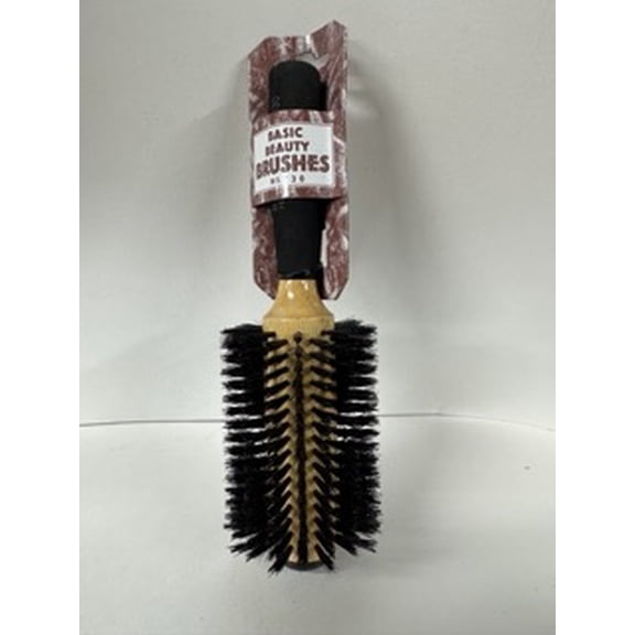 High-Density firm 100% Boar Bristles Wood Round Brush for Blow-Drying , large 3" ,18 rows by Basic Beauty, light weight , soft grip handle