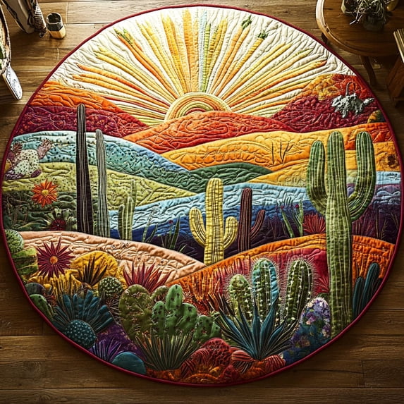 Round Rug Designs High Desert Beauty Quilted Round Mat, 3D Optical Illusion Desert Rug ...