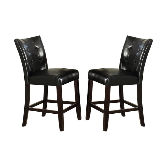 High Dining Chair Of 2 In Black Leather Upholstery, Back, Wood Frame For Use Upholstered Chairs, Frame, A Contemporary Style