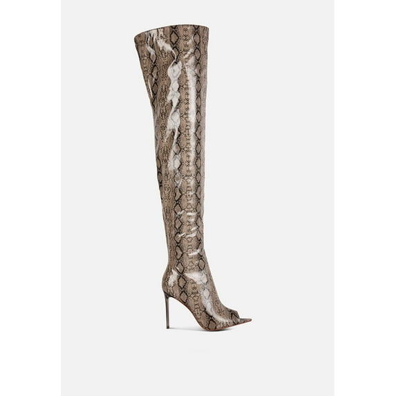 High Drama Snake Print Stiletto Long Boots