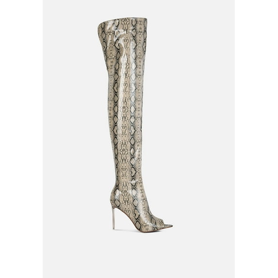 High Drama Snake Print Stiletto Long Boots
