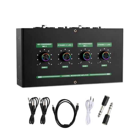 High Durability Metal Reverbed Amplifier 2 Mic Channel Portable Auditory Enhancer For Multiple Devices Use