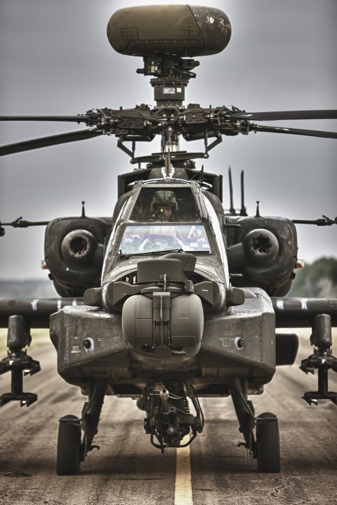 High Dynamic range image of an AH-64 Apache helicopter on the runway Canvas Art - Terry MooreStocktrek Images (23 x 35)