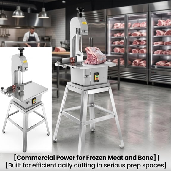 High-Efficiency Commercial Bone Cutter with Bracket, 2000W Electric Meat Saw Machine, Stainless Steel Heavy Duty Meat Band Saw for Frozen Beef Bones, Ribs, Pig Trotters