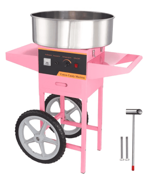 High Efficiency Commercial Cotton Candy Machine with Cart Fast 5 6 Mins Warm Up Anti Sugar Floc Leakage Design Perfect for Home Kids Birthday Family Party Pink