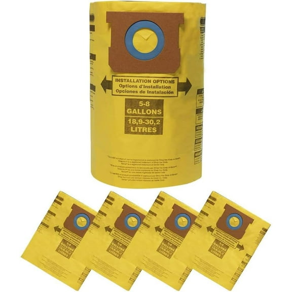 High-Efficiency Disposable Collection Filter Bag Fits Shop-Vac 5-8 Gallon High Efficiency Collection Bag, 5-Pack, 90671