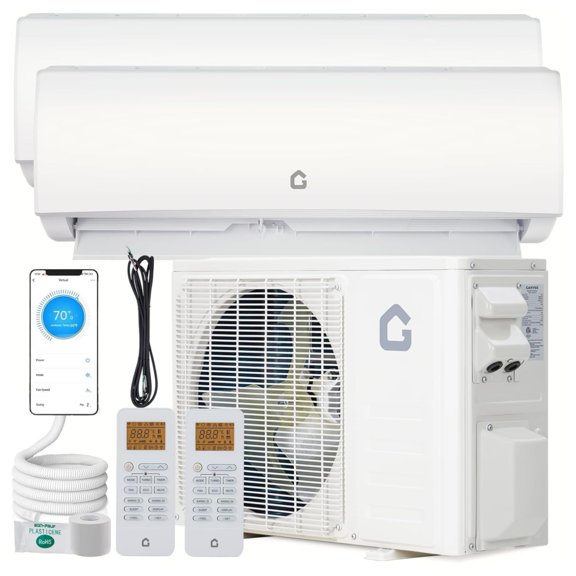 High-Efficiency Dual Zone Mini Split AC/Heating System 28K BTU (12K+12K), 20 SEER2, WiFi Control, Whisper-Quiet Operation, 208-230V Heat Pump, Pre-Charged Condenser (Lineset Not Included)