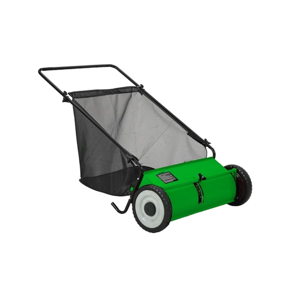 High-Efficiency Push Lawn Sweeper 26-Inch - 4 Spinning Brushes - Adjustable Height - Heavy Duty Steel Frame - 7 Cu. Ft Pusher Bag - Efficient Leaf, Grass & Debris Collector - Light Green