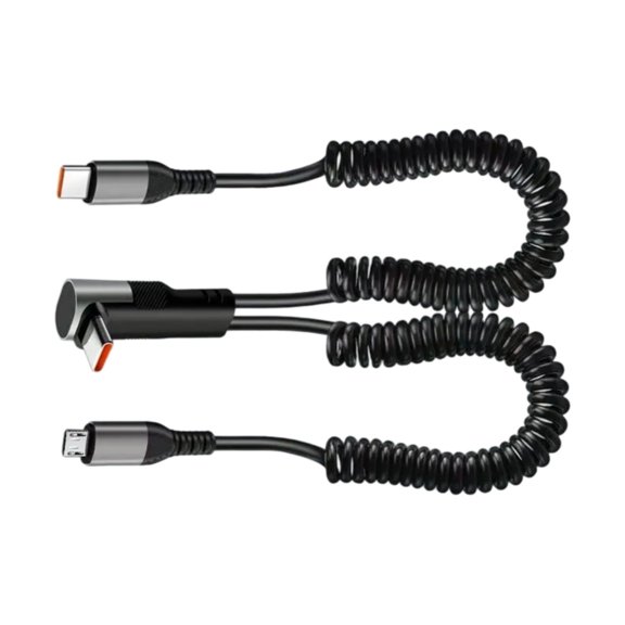 High Efficiency Spring Charging Cable, Double Connectors for USB A and Type C, Supports 66W Quick Charging