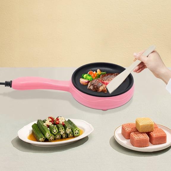 High Efficiency Stainless Steel Round Non-Stick Electric Skillet Pink Mini Frying Pan for Frying Eggs