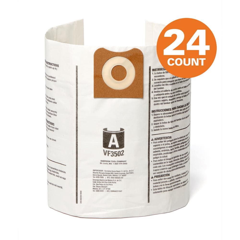 HighEfficiency Wet Dry Vacuum Dry Pickup Only Dust Bags for Select 12