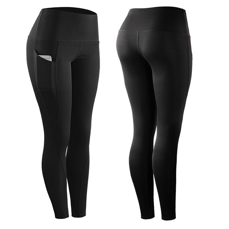 High Elastic Leggings Pant Women Solid Stretch Compression Sportswear Casual Yoga Jogging Leggings Pants With Pocket Black XXL - image 1 of 7