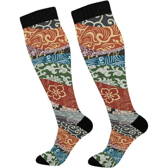 High Elasticity Compression Socks, High Knee Socks Adult Universal Leisure Relieve Fatigue, Abstract Flowers Travel Daily with Running (1 Pair) Gift