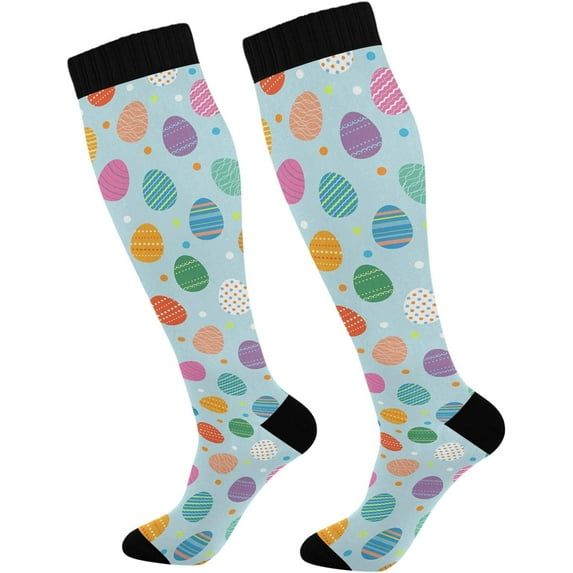 High Elasticity Compression Socks, High Knee Socks Adult Universal Leisure Relieve Fatigue, Beautiful Colorful Easter Eggs Travel Daily with Running (1 Pair) Gift