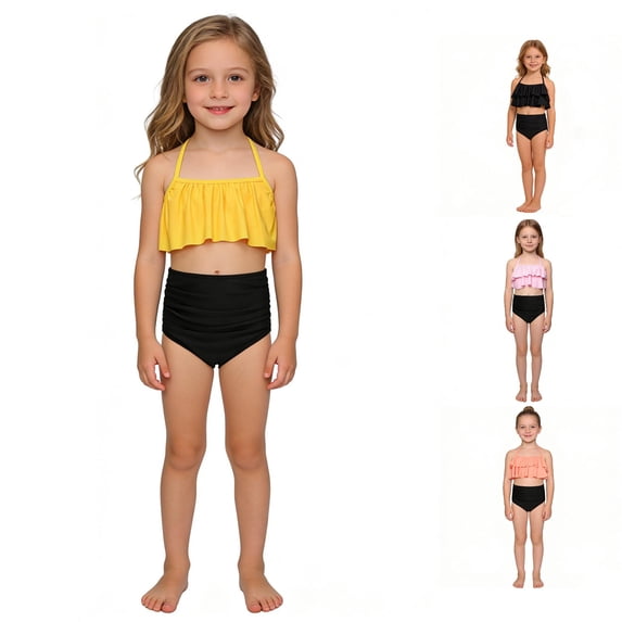 High Elasticity Girls Swimwear Nylon Two Piece Swimsuit for Kids Youth Comfortable Beach Pool Wear Breaking Girls Swimsuits 9-10 Years