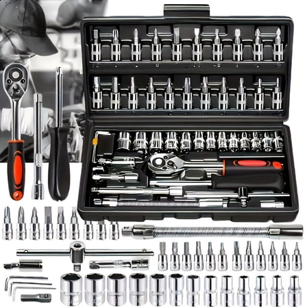 High-End 46/216pc Professional Tool Set, 1/2", 1/4", 3/8" Drive Ratchet & Wrench Set for Auto & Bicycle Repair, Racing Grade Mechanics Tools
