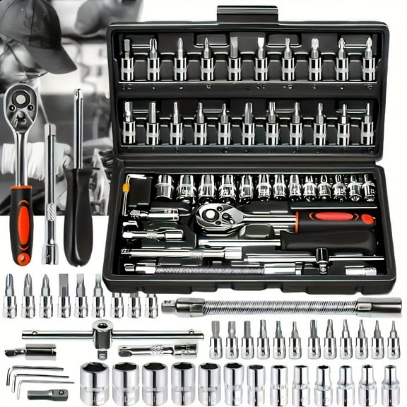 High-End 46/216pc Professional Tool Set, 1/2", 1/4", 3/8" Drive Ratchet & Wrench Set for Auto & Bicycle Repair, Racing Grade Mechanics Tools