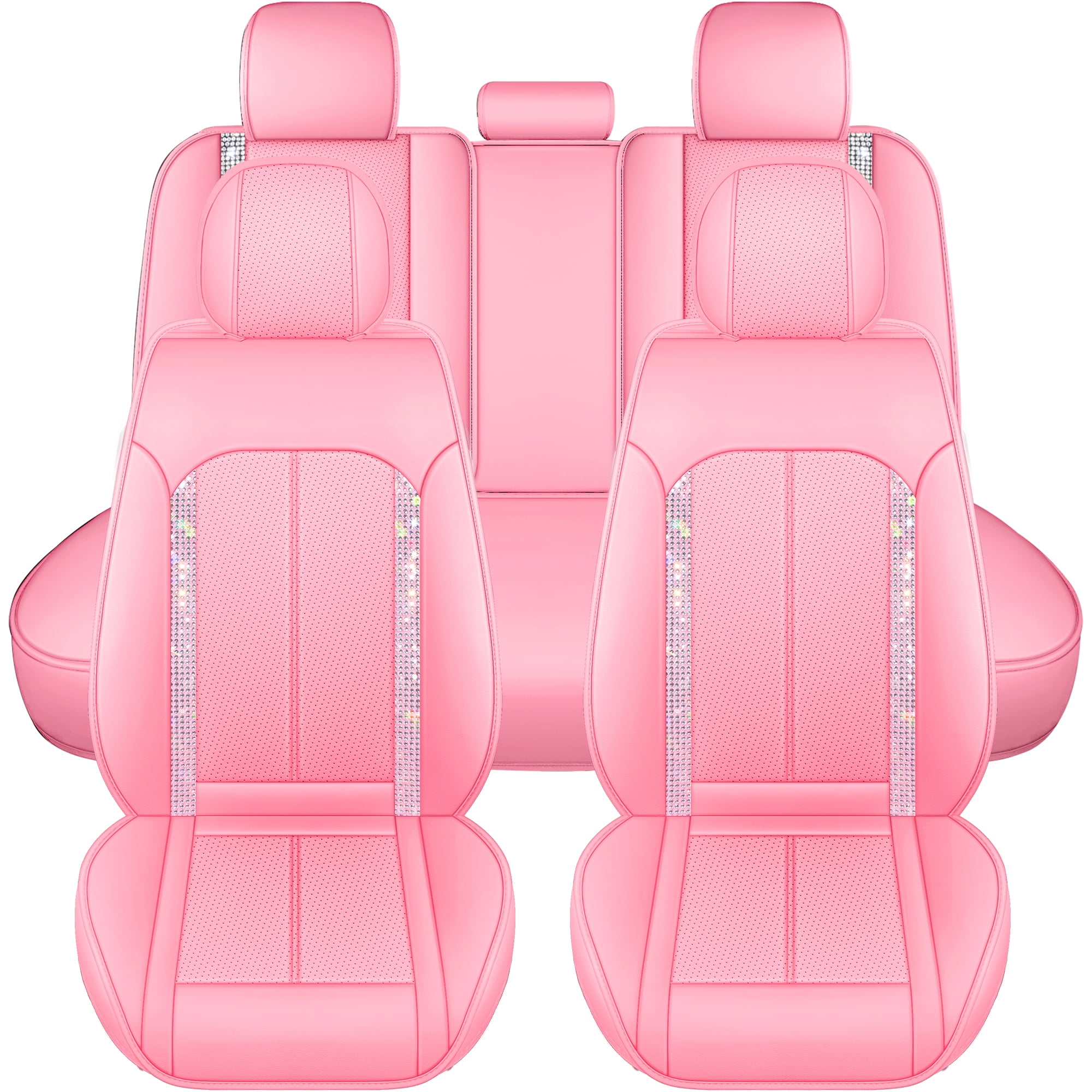 High-End 5-Seat Car Seat Covers Full Set with Pink Crystal Accents, Premium Bling Interior Upgrade for Cars SUVs Trucks, Luxury All-Season Fit