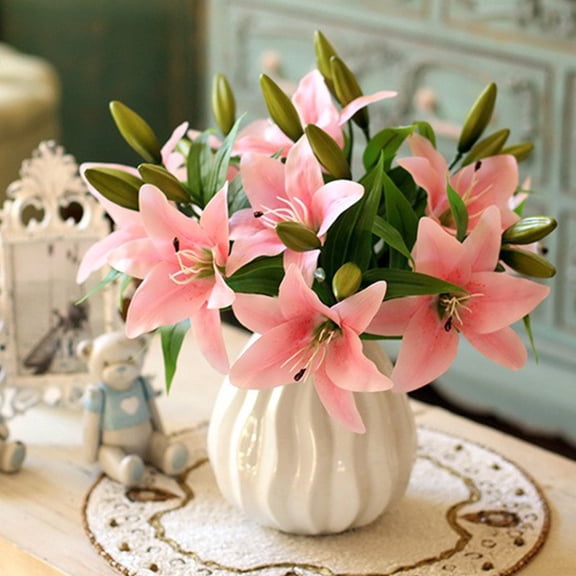 High-End Artificial Plastic Lilies, Realistic Home and Office Flower Decoration, Long-Lasting Water-Resistant Simulated Flowers for Table, Shelf, and Display Decor