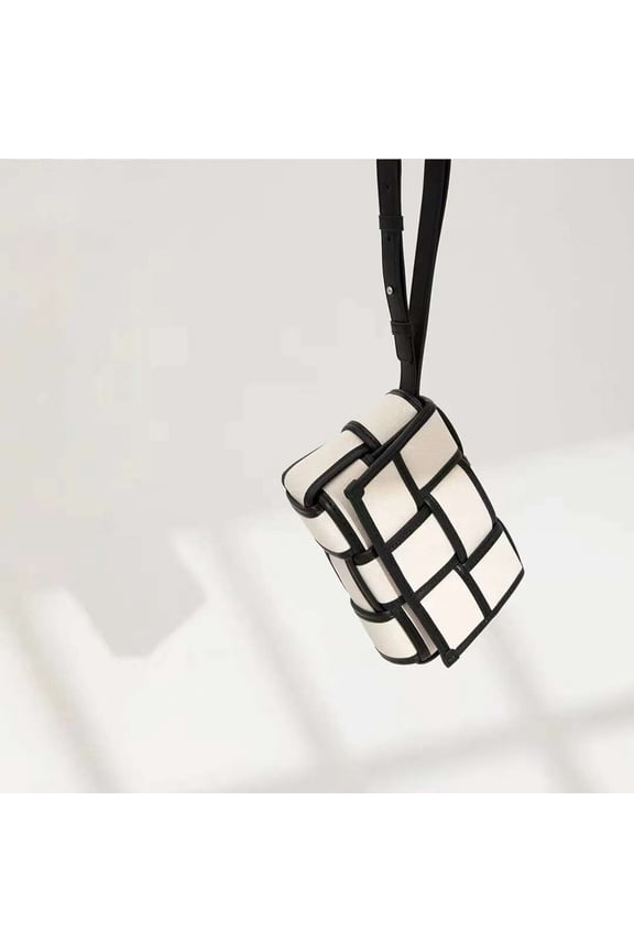 High-End Black and White Handmade Weave Canvas Mini Sg Bag - Unisex Fashion Accessory