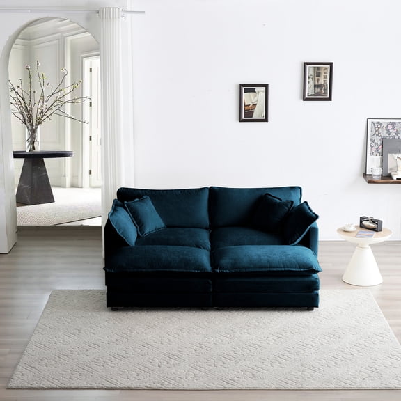 High - End Breathable 2 - Seater Chenille Sofa / Relaxing with Ottomans After a Big Day