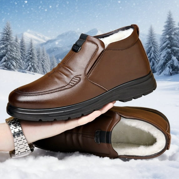 High-End Business Men's New Fleece-Lined Casual Chelsea Mid-Calf Boots, Solid Color Slip-On Design, Warm and Comfortable with Thick Sole Anti-Slip Durability, 7 Sizes Available for Winter Outdoor