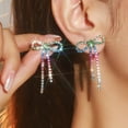 thumbnail image 1 of Shiny Diamond Bow Tassel Earrings Elegant Trendy for Women, 1 of 3