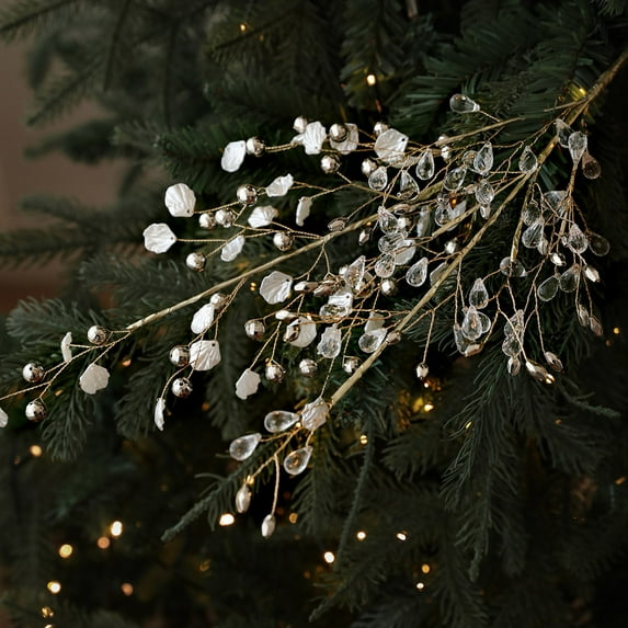 High-End Crystal Water Drop & Pearl Bead String Arrangement, Acrylic Metal Decorative Branches for Bouquet Wedding Store Display (B)