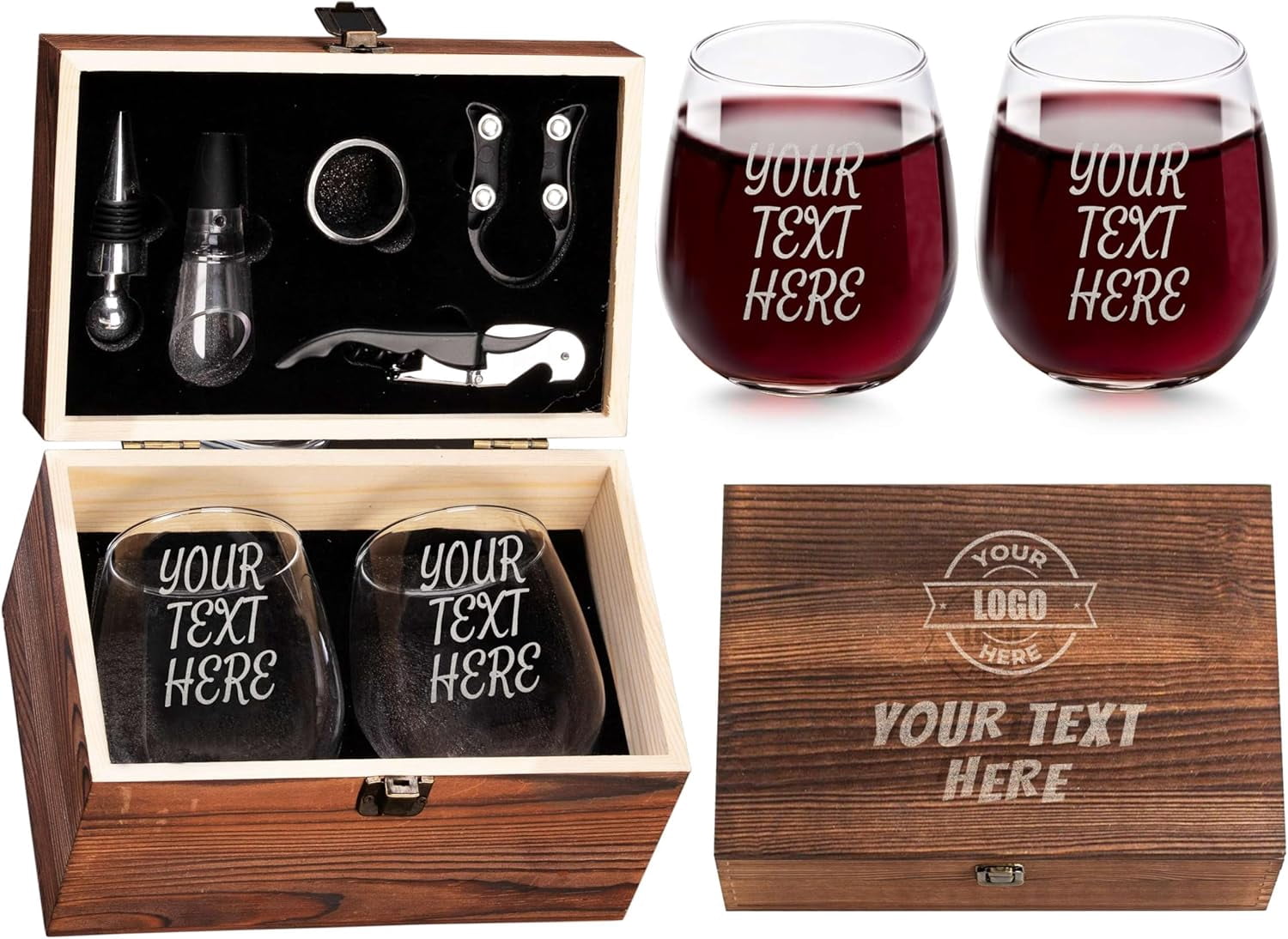 Customisable Accessories High-End Customizable Wine Gift Set - 2 Shatter-Resistant Stemless ...