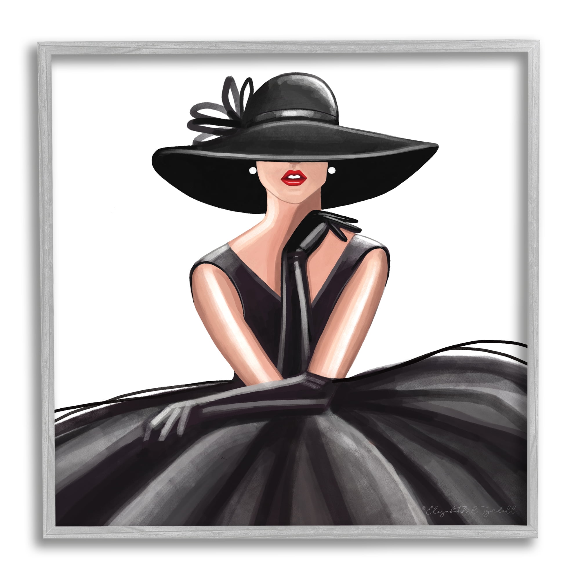 High End Fashion Glam Pose Luxurious Black Dress Beauty & Fashion Framed Art Print Wall Art, 17x17