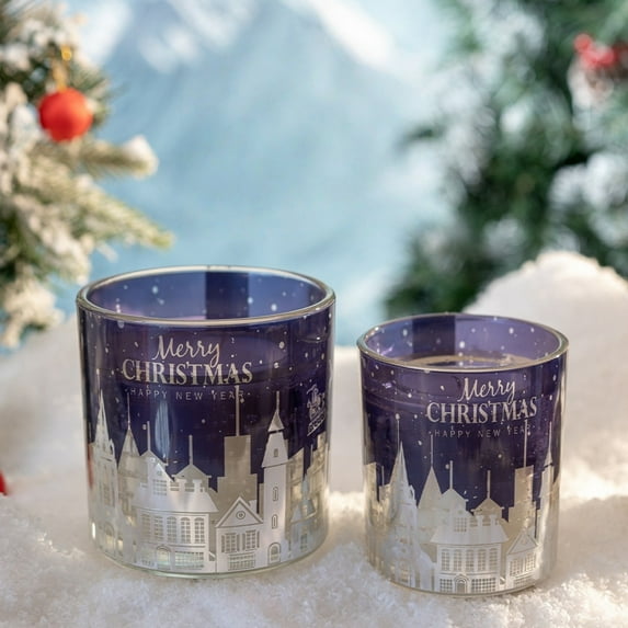 High-End LED Scented Candle - Built-In Light, Exquisite Glass Holder (Christmas Theme), Holiday Decor & Gift (Glass + Soy Wax)