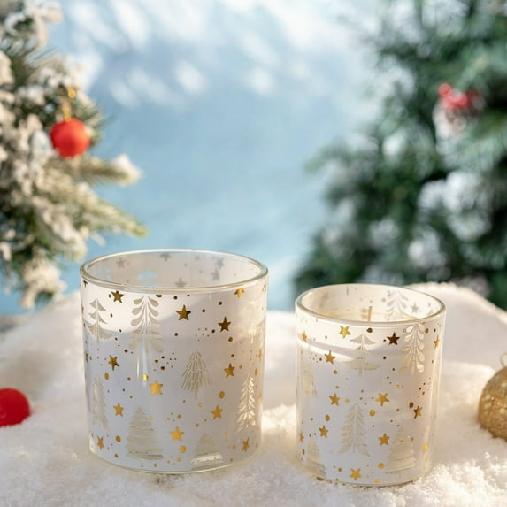 High-End LED Scented Candle - Built-In Light, Exquisite Glass Holder (Christmas Theme), Holiday Decor & Gift (Glass + Soy Wax)