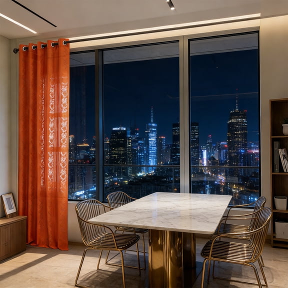 High-End Lace Window Screen, Orange Literary Style Thickened Hollow Curtain with Retro Feeling, Orange Lace Curtain, Window Screen for Living Room Balcony Bedroom (1 Piece)