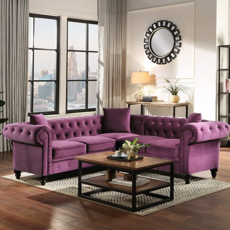 High-End Living Room Chesterfield Sofa, 80'' Classic Velvet Rolled