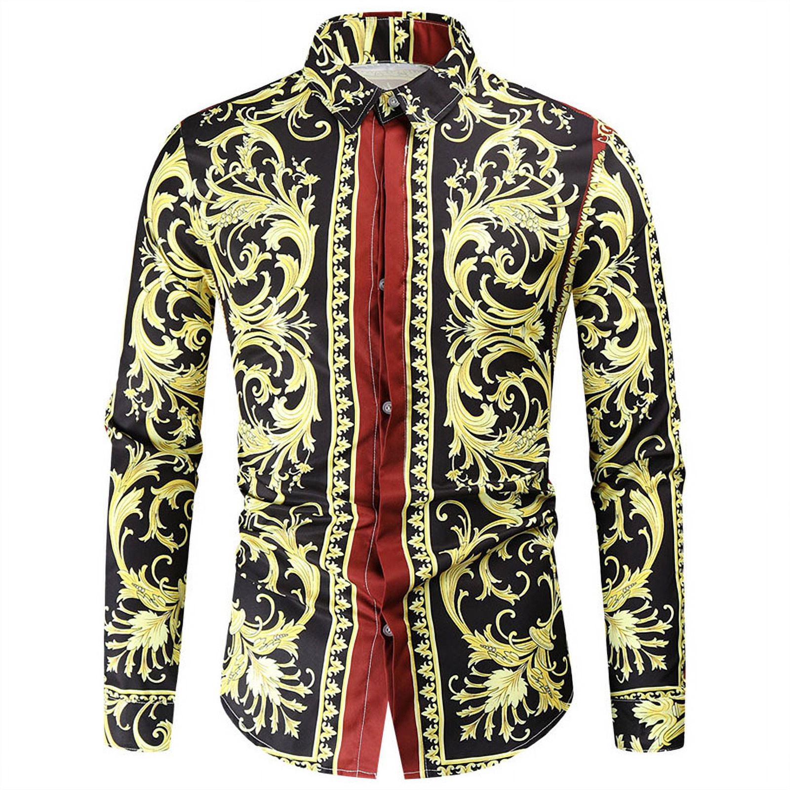 High End Luxury Golden Pattern 3D Printed Short/Full Sleeve Button-down ...