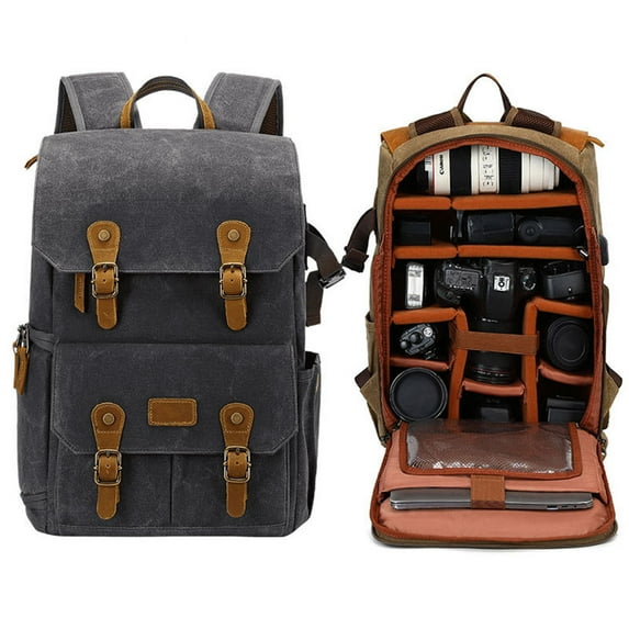High-End Men's SLR Camera Backpack USB Large Camera Bag Waterproof Waxed Canvas Backpack Professional Camera Drone Backpack Outd (Darkgray4)