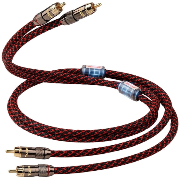 High End RCA Cables for Audiophile RCA Male to Male Stereo Cord for Car Audio, Speaker, Amp - 7mm, Nylon Braided Jacket (6.5ft/2m, 1 Pair)
