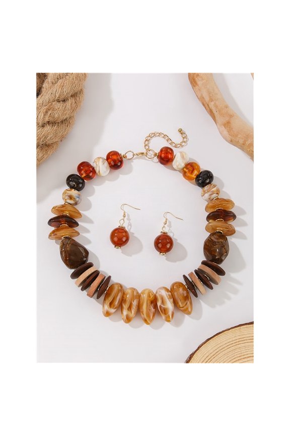 High-End Resin Necklace Earrings Set Holiday Party Fashion Accessory Valentine's Day Gift Boho Style Colorblock Pattern Metal Chain bridal jewelry factory price jewelry